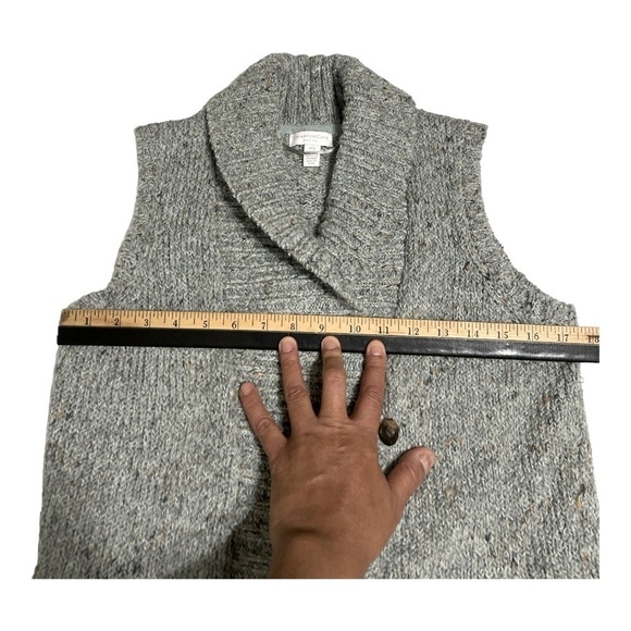 Charter Club Petite Gray Knit Fringe Vest Shawl Collar Button Front P/S - Picture 9 of 15